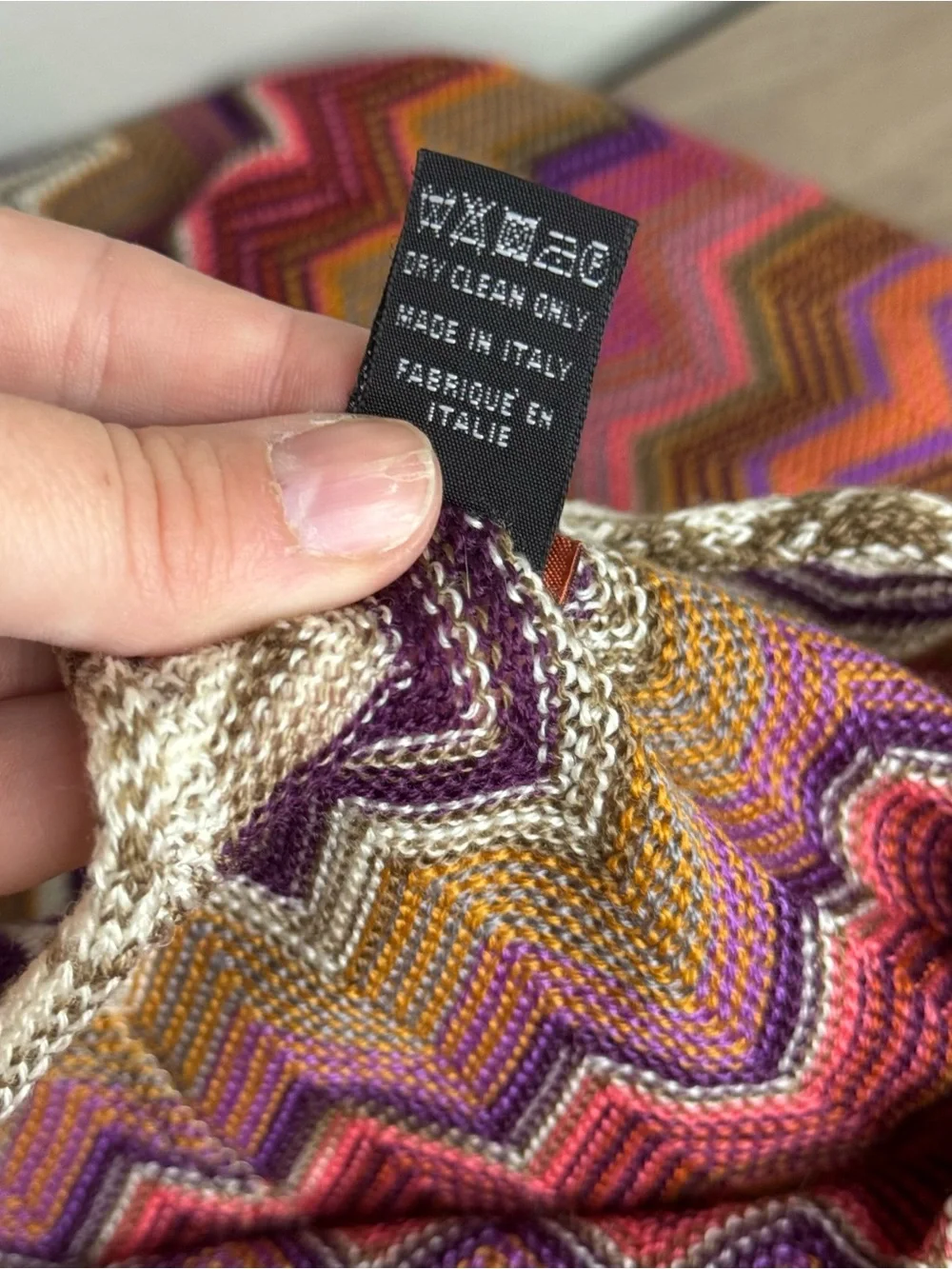 Missoni Multicolor Zigzag Infinity Scarf 100% Wool Made in Italy